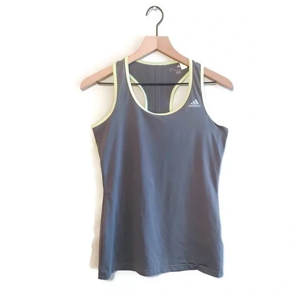 Adidas Grey Yellow Racerback Tank Tops Small - Picture 1 of 6